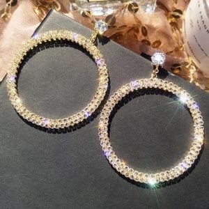 Two row crystal hoop dangle drop earrings